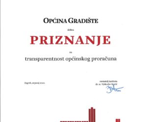 Općina Gradište dobila priznanje Instituta za javne financije za transparentnost