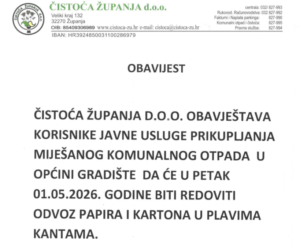 Obavijest o odvozu miješanog komunalnog otpada