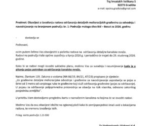 Obavijest o održavanju detaljnje kanalske mreže u Gradištu